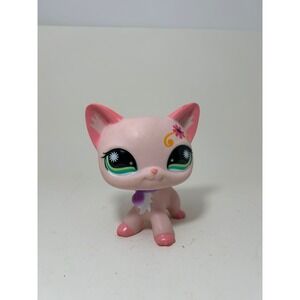 Large Littlest Pet Shop Pink Shorthair Cat Flower Eye Green Eyes LPS Figure 2008